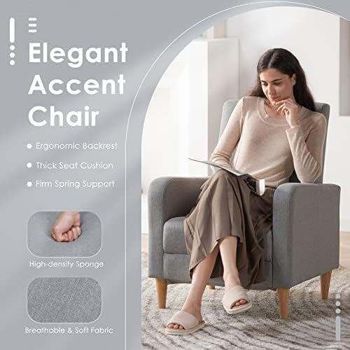 COLAMY Mid-Century Modern Accent Chairs Set of 2, Fabric Upholstered Living Room Chairs with Back Pillow & Solid Wood Legs, Comfy Armchair for Living Room, Bedroom, Single Sofa, Grey - Image 5