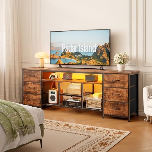 Furologee 63 Inch LED TV Stand, Entertainment Center, Rustic Brown - Image 2