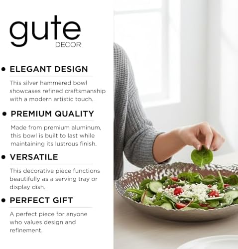 Silver Hammered Decorative Bowl Elegant Aluminum Centerpiece with Textured Finish Large Round 13 Inch Metallic Display Bowl for Home Kitchen or Dining Table Accent Modern Decorative Gifts Decor Bowls - Image 4