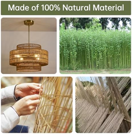 17.7" Rattan Chandelier for Dining Room, Large Boho Pendant Light - Image 3
