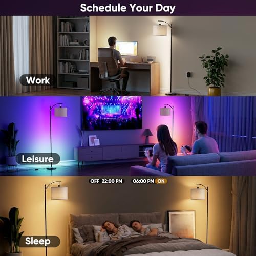 Smart LED RGBCW Corner Lamp with Linen Lampshade Compatible with Alexa, Color Changing Standing Lamp with 16 Million DIY Colors, Music Sync, Tall lamp for Living Bedroom Room,APP/Voice/Remote Control - Image 6