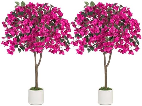 BLOSMON 3.9ft Bougainvillea Artificial Tree for Porch, Set of 2, Hot Pink by Blosmon