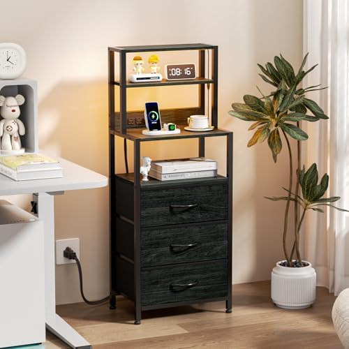Furnulem Night Stand, Tall Nightstand with Charging Station for Bedroom - Image 3