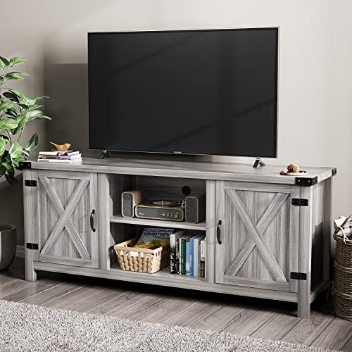YESHOMY Modern Farmhouse TV Stand with Barn Door for 65 Inch TV, Gray Wash by SearchallYESHOMY