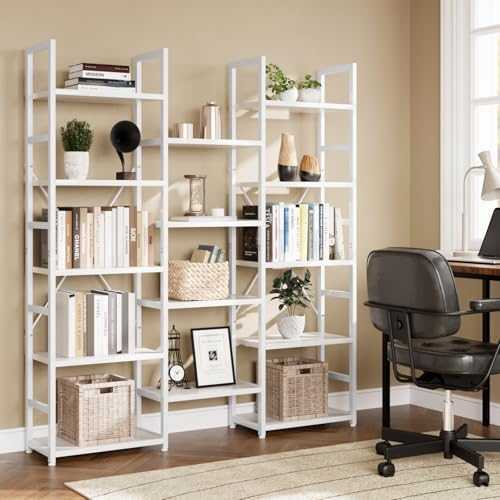 NUMENN Triple Column 5 Tier Bookshelf with 14 Adjustable Shelves, White - Image 4