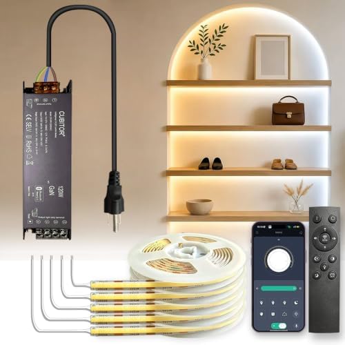 Diffused CCT COB LED Light Strip,5Rolls*6.56FT,2700K-6500K Dimmable,Smart Transformer Support Remote/App/Alexa Voice Control,for Display Case,Book Shelves,Kitchen Under Cabinet DIY Lighting by Unknown