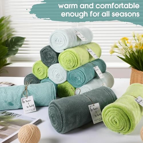 24 Pack Flannel Throw Blankets Bulk 50 x 60 Inch Wedding Fleece Blankets with Thank You Card Soft Blanket for Winter Valentines Guests Sleepover Spa Gifts, 4 Colors (Shades of Green) - Image 6