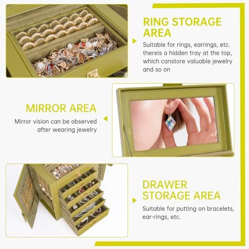 AKOZLIN 6-Tier Jewelry Box Organizer 5 Drawers Storage Medium Green - Image 5