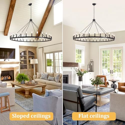 30 Lights Black Extra Large Wagon Wheel Chandelier, 60 Inch Farmhouse Industrial Ceiling Light Fixture for High Ceiling Outdoor Porch Living Dining Room Foyer Entryway, E12 - Image 5