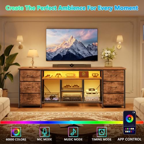 Furologee 63 Inch LED TV Stand, Entertainment Center, Rustic Brown - Image 4