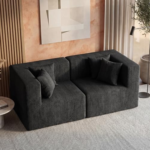MONVANE 75" Loveseat Sofa, Comfy Chenille Modular Sectional Sofa with 4 Pillows, Modern Deep Seat Boneless Couch, 2 Seater Sofa for Living Room, Bedroom and Apartment, Black - Image 6