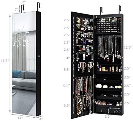 GIANTEX Wall or Door Mounted Jewelry Armoire with Full Length Mirror, 47.5" - Image 7