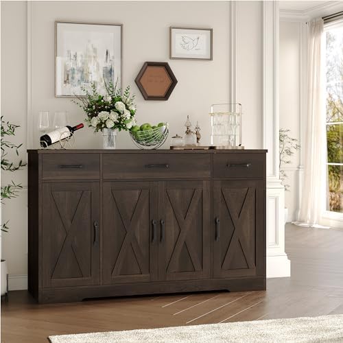 HOSTACK Kitchen Buffet Sideboard Storage Cabinet, Coffee Bar Cabinet, Brown - Image 2