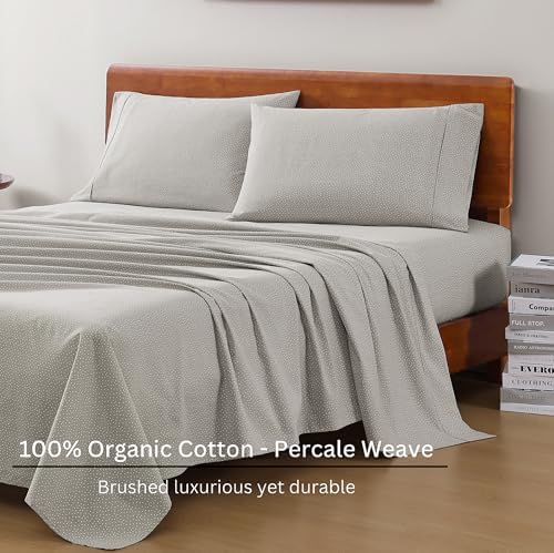 LANE LINEN Full Sheets 100% Organic Cotton 4pc Percale Cooling - Snowdrop - Image 3