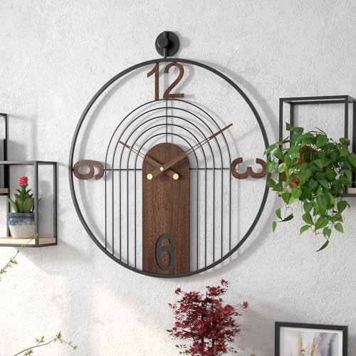 Modern Large Walnut Dial Wall Clock, Wood Metal Frame Silent Non Ticking Wall Clocks Decoration for Living Room, Bedroom, Kitchen, Study, Handmade Home Decor Present Idea, 29.5 Inch - Image 6