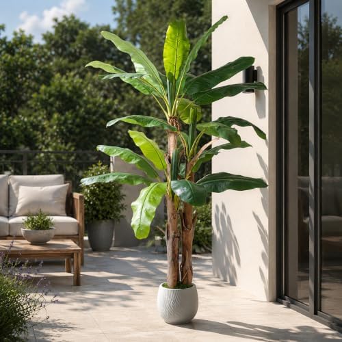 7FT Banana Tree Artificial, Faux Banana Leaf Plant for Outdoor by HOENLE