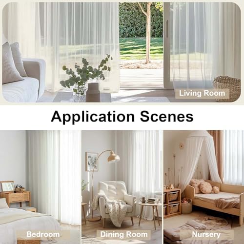 OWENIE Sheer Curtains 90 Inches Long, Elegant Sheer Curtains for Bedroom, Window Voile Sheer Curtain Panels/Drapes/Treatment for Living Room, 2Pcs, Each 42" W x 90" L, Ivory - Image 6