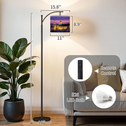Arc Floor Lamp Old City Jerusalem Dimmable Modern Standing Lamp with Remote Adjustable Drum Shade Footswitch Tall Pole Lamp for Living Room Bedroom - Image 2