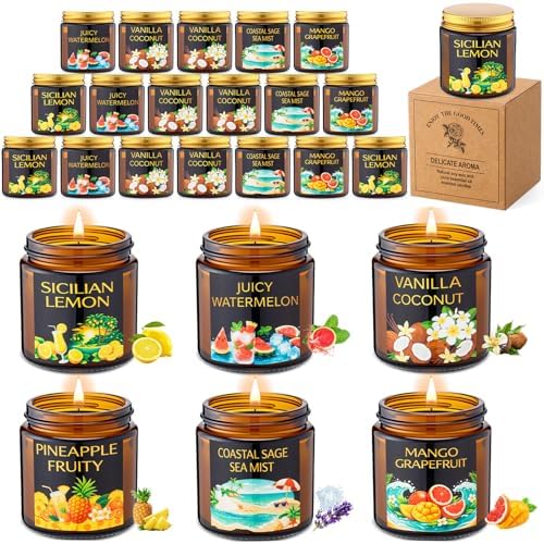 Conelist 24 Pack Scented Candles Gift Set Fruitful Soy Wax Candle for Home 3.5 oz 360 Hour Burn, Candle Gift for Men Women, Scent of Coconut Vanilla/Pineapple/Sea Salt Sage/Mango/Lemon/Watermelon Mint by Conelist