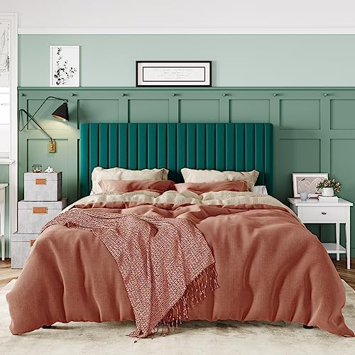 Allewie Full Bed Frame, Velvet Upholstered Platform Bed with Adjustable Vertical Channel Tufted Headboard, Mattress Foundation with Strong Wooden Slats, Box Spring Optional, Easy Assembly, Teal - Image 3