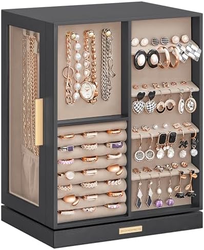 SONGMICS Jewelry Box Organizer, 360° Rotating, 5 Drawers, Slate Gray by SONGMICSbySONGMICSHOME