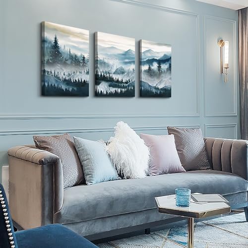 MHARTK66 Wall Art for Living Room,Mountain Landscape Wall Decor,Large Foggy Forest Artwork for Walls, 3 Piece Nature Paintings Prints for Bedroom Hallway Office Kitchen Home Decorations, 20x28 Inch - Image 2
