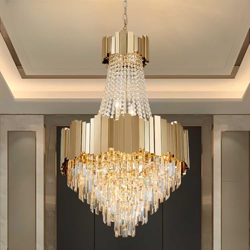 Crystal Chandeliers for High Ceilings 12-Light Modern Chandelier Large Gold Chandelier Light Fixture for Foyer,Living Room,Dining Room,Entryway Width-23.6 inch by LIZZTREE