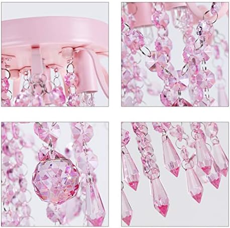 Q&S Mini Crystal Chandelier,Semi Flush Mount Pink Girl Chandelier, Small Crystal Ceiling Light Fixture Bedroom Bathroom Closet Nursery 3 Lights - Image 6
