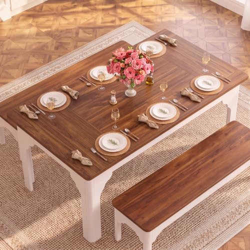 ALEXNUTRE Farmhouse Dining Table with Benches 63" Kitchen Table Set for 4-6 - Image 5