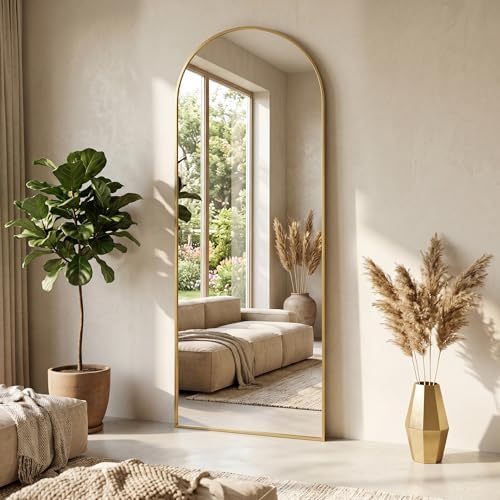 70"x27" Floor Mirror Full Length, Arched Full Length Mirror with Stand, Large Full Body Mirrors for Bedroom Living Room or Cloakroom Gold by Unknown