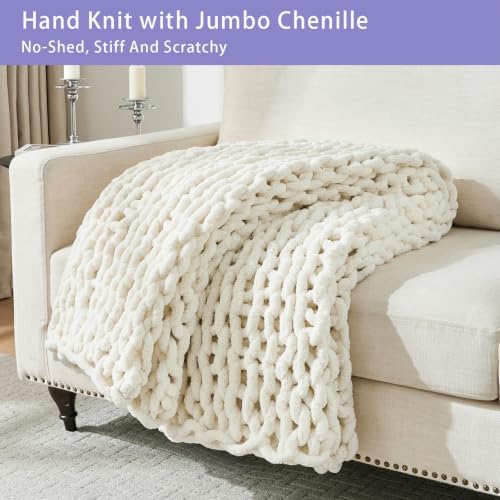 Bigacogo Chunky Knit Throw Blanket for Couch, 60x80 inches, Vintage White - Image 5