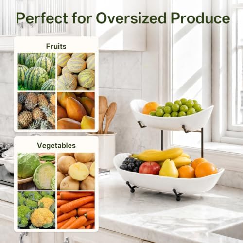HBlife 2 Tier Large Fruit Bowl, Ceramic Fruit Basket for Kitchen Counter - Image 5