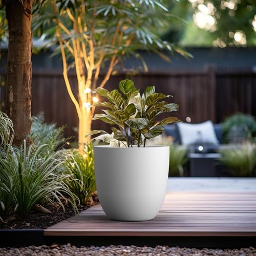 Kante 18 Inch Dia Round Concrete Planter, Indoor Outdoor Large Plant Pot with Drainage Hole and Rubber Plug for Home Patio Garden, Pure White - Image 4