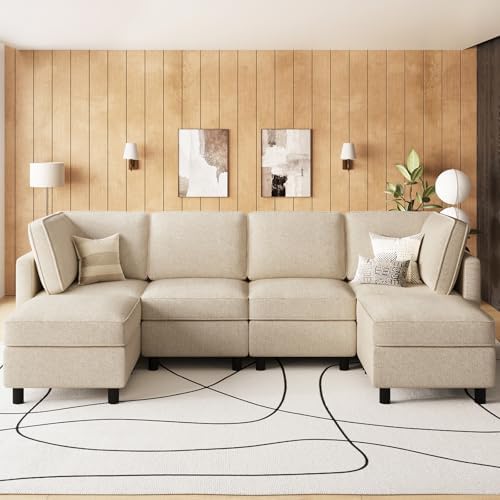 Belffin 110.2" Modular Sectional Sofa 6 Seats U Shaped Couch Washable Sectional Couches for Living Room Comfy Couches with Storage Seat Couch Sofas with Chaise,Beige - Image 7