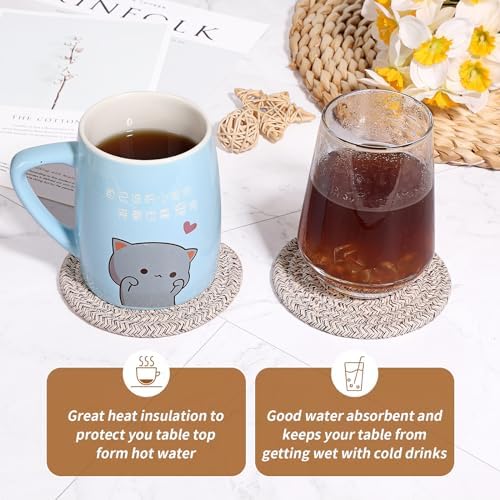 Mckanti 8 Pack Drink Coasters with Holder, Absorbent Coasters for Coffee Table, Minimalist Cotton Woven Coaster Set for Home Decor Tabletop Protection Suitable for Kinds of Cups, 4.3 Inches. - Image 6