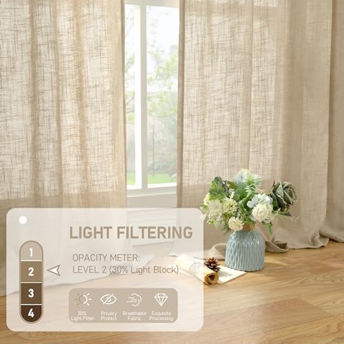 LAMIT Linen Semi Sheer Curtains for Bedroom 72 Inch Length 2 Panels - Image 4
