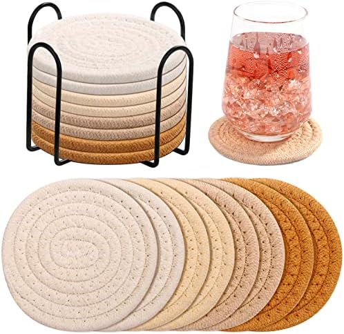 Mckanti 8 Pack Absorbent Coasters with Holder, 4 Colors Minimalist Home Decor, 4.3 Inches by Mckanti