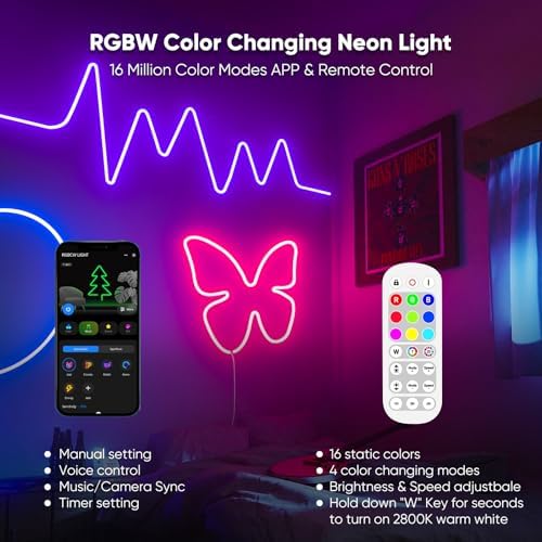 Shine Decor 24V Smart Neon Rope Lights, RGBW Silicone Neon Light Remote APP WiFi Control Music Sync, RGB+Warm White Changing Dimmable LED Neon Strip 16.4FT Flexible Waterproof for Indoor Outdoor - Image 2