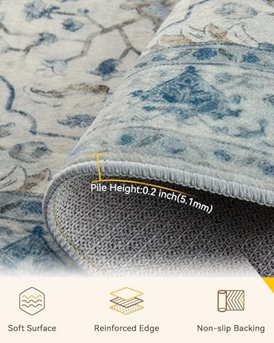 RELEANY Washable Area Rug, 4'x5', Blue/White/Gray - Image 3
