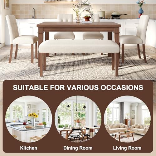 P PURLOVE 6 Piece Dining Table Set, Modern Wood Table (Walnut) - Image 6