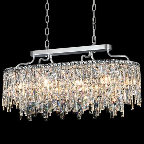 32" 10 Light Oval Chrome Crystal Chandeliers for Dining Room by NISIDUN