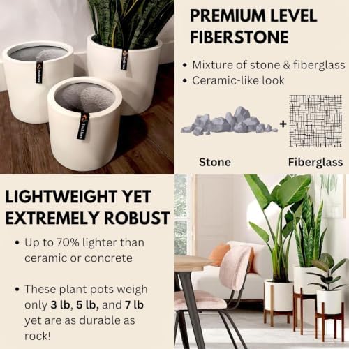 Fox & Fern Large Planter for Indoor or Outdoor, White Matte, 8/10/11.8 Inch - Image 2