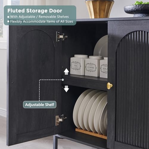 IFGET 61.75" W Modern Arch Sideboard Buffet Cabinet with Storage, Dark Grey - Image 4