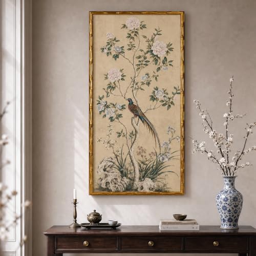 InSimSea Gold Bamboo Framed Wall Art,Chinoiserie Botanical Prints,20x40In - Image 5