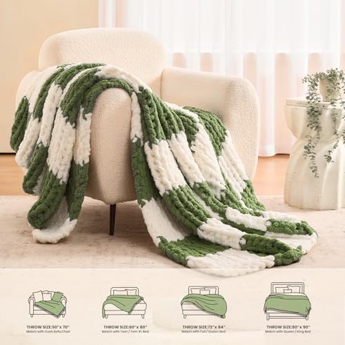 L'AGRATY Chunky Knit Throw Blanket for Couch 60 x 80 Inches Green Checkered - Image 6