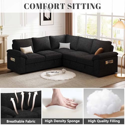 85'' Modular Sectional Sofa with Pull Out Bed, Sleeper Sofa, Black - Image 6