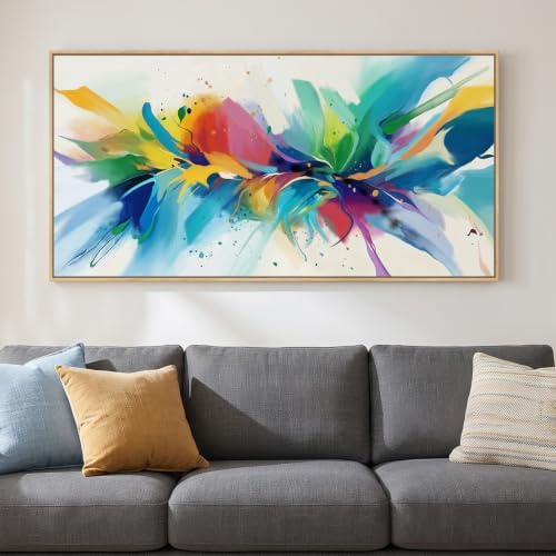 Large Framed Colorful Abstract Wall Art for Living Room, Horizontal 30x60 by Cuspin