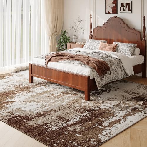 Brown Washable Rug 6x9 Area Rugs for Living Room Bedroom Carpet, Indoor Vintage Abstract Boho Large Rug Non Slip Faux Wool Rugs for Dorm, Dining Room Table, Nursery, Kids Playroom, Coffee - Image 2