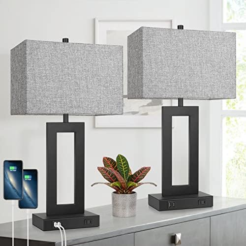TOBUSA 22" Table Lamp Set of 2 with 2 USB Ports, Modern Nightstand Lamp by TOBUSA
