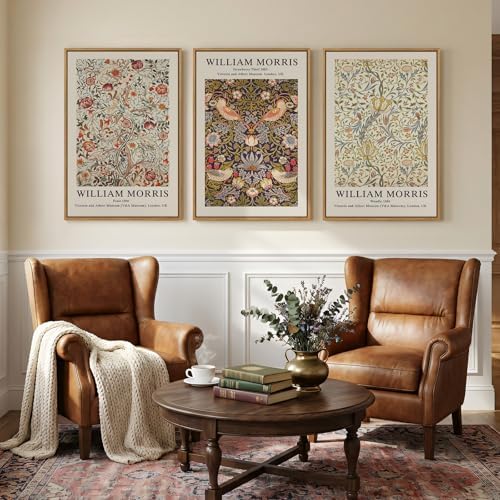 Large Framed William Morris Strawberry Thief Canvas Wall Art, Set of 3 - Image 3